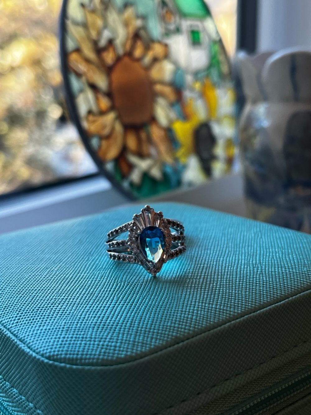 Bomb Party London Blue Topaz Teardrop Ring size 7